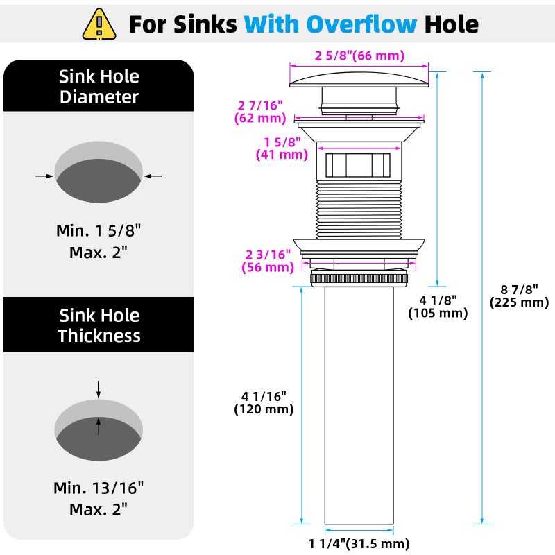 Angle Simple Bathroom Sink Drain, Angle Simple Brass Pop Up Drain Stopper, Vessel Sink Drain with Overflow, Lavatory Vanity Sink Drain Stoppers Chrome - Image 2